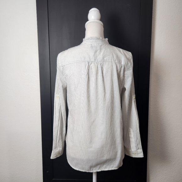 NWT Talbots Striped Ruffled Neck Roll Up Sleeve Button Up Shirt Size PS - Picture 6 of 10